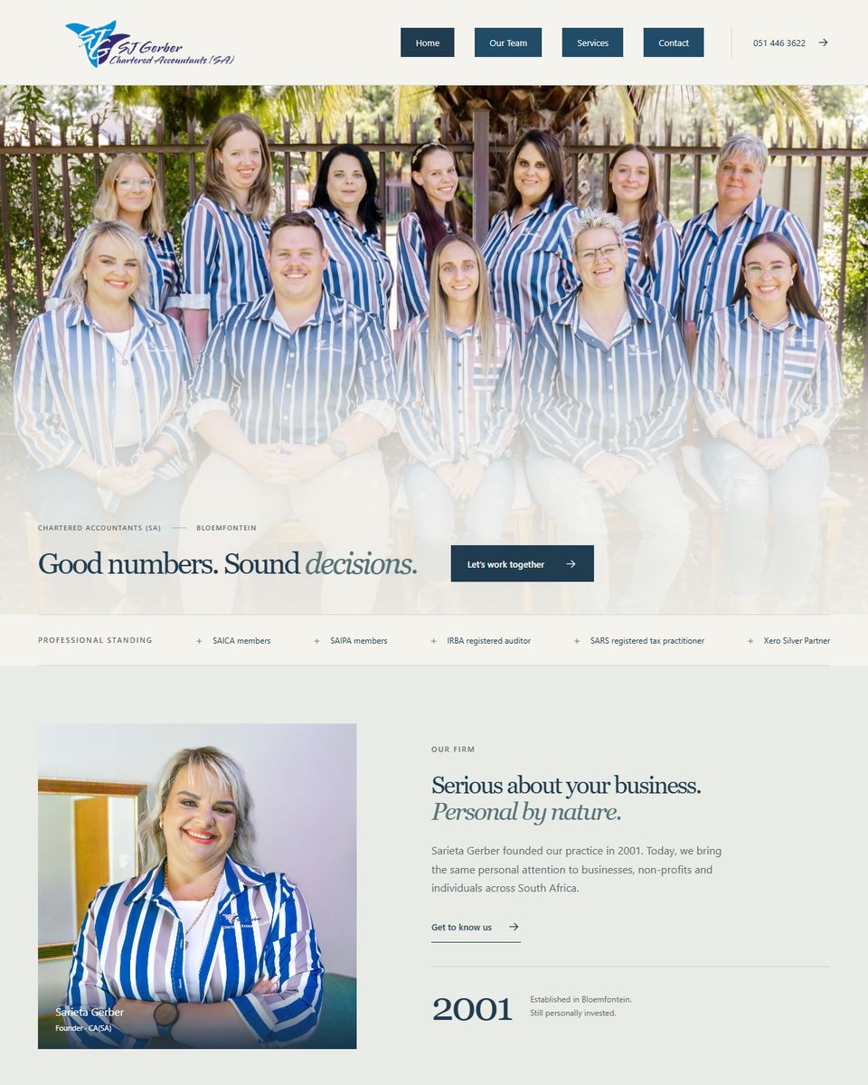 SJ Gerber Chartered Accountants website homepage